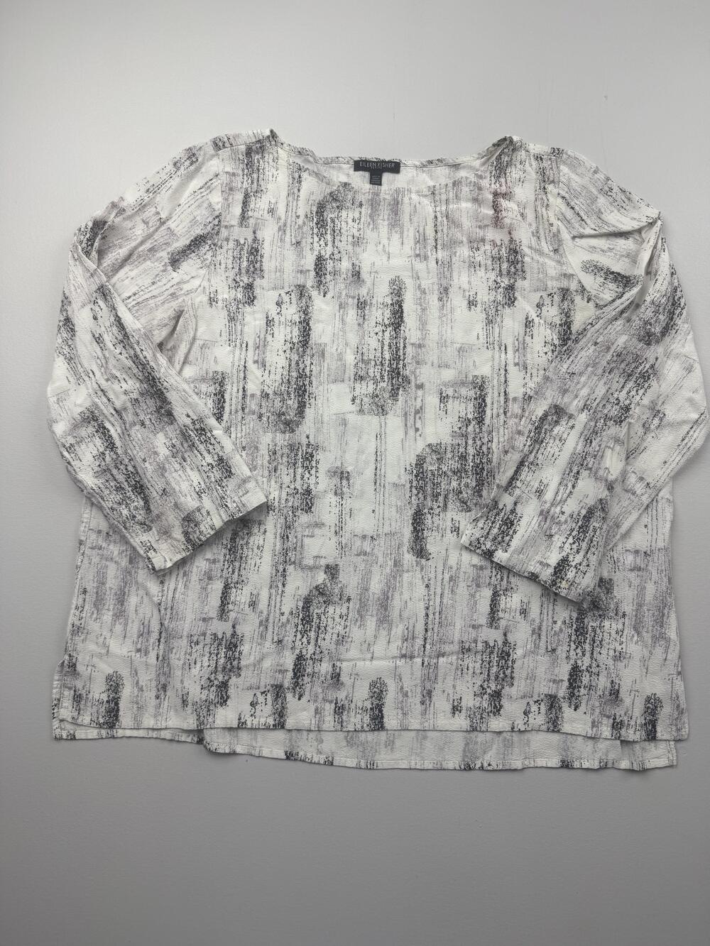 Eileen Fisher Blouse Womens Large Petite White Round Neck 3/4 Sleeve Tunic Top